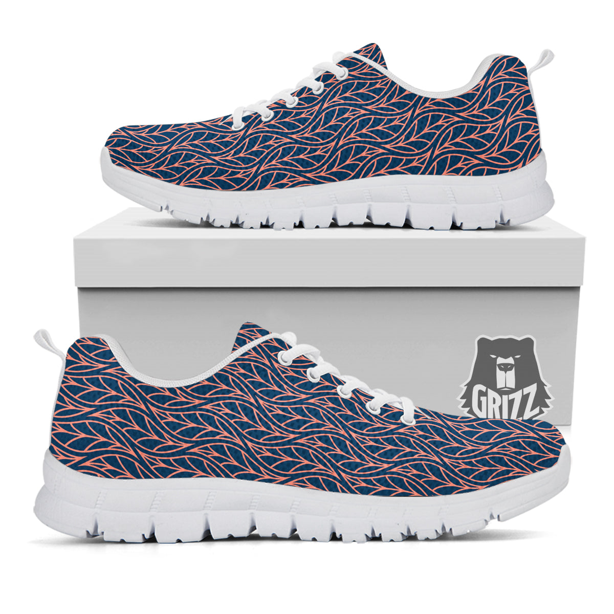 Geometric Leaf Vintage Print Pattern White Sneaker-grizzshop