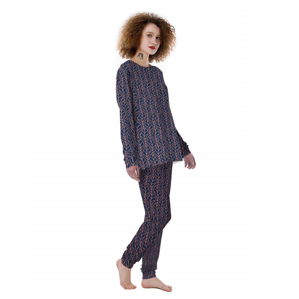 Geometric Leaf Vintage Print Pattern Women's Pajamas-grizzshop