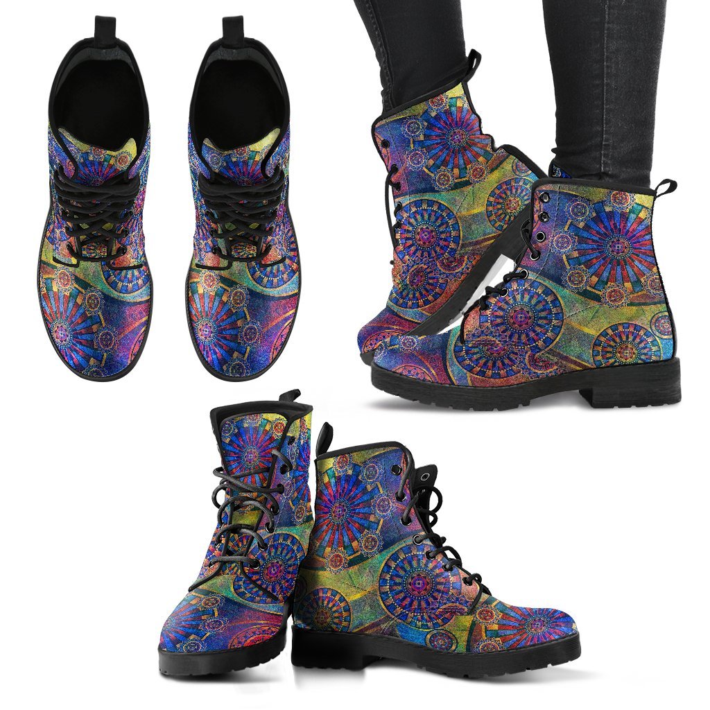 Geometric Mandala Women's Leather Boots-grizzshop