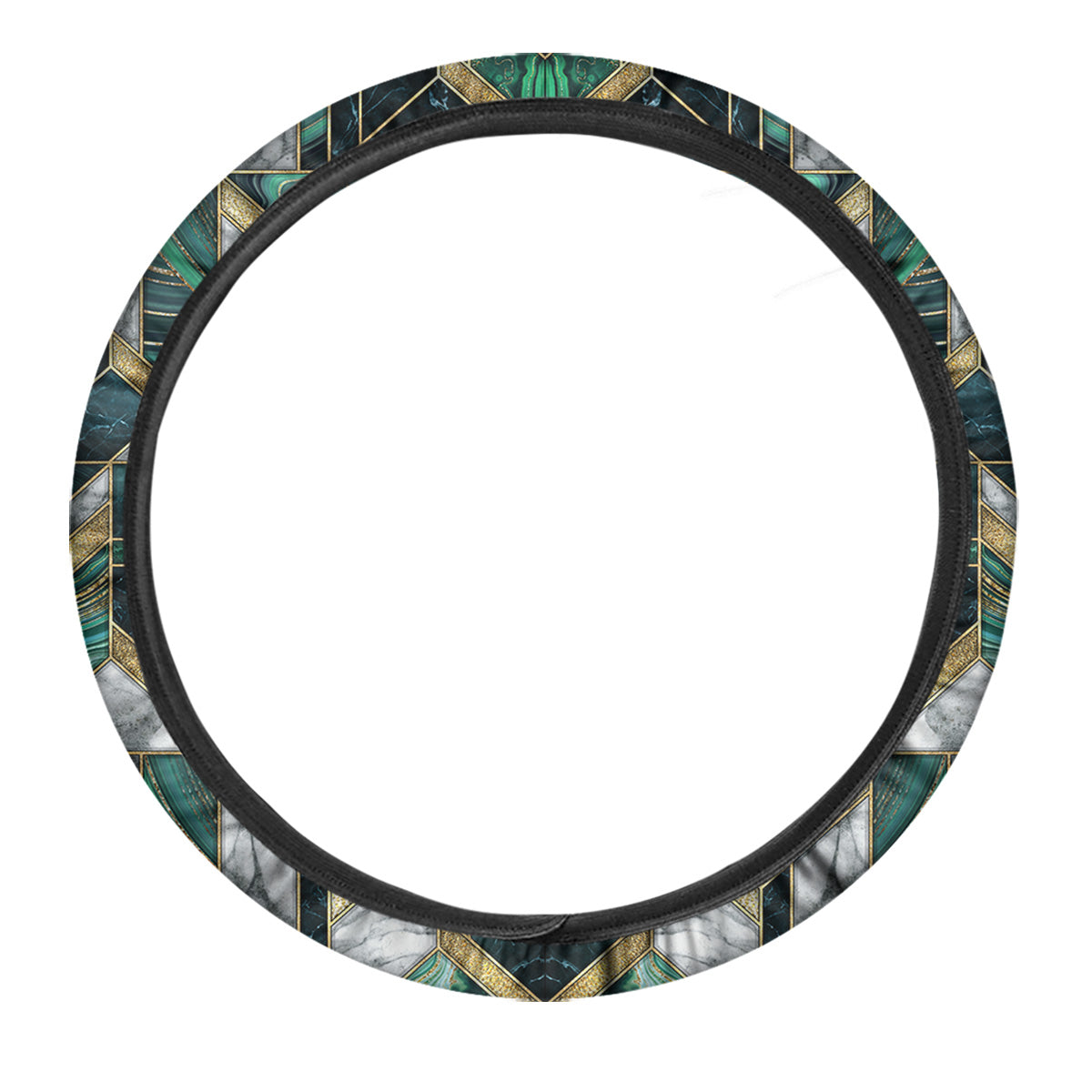 Geometric Marble Dark Green And Gold Print Pattern Car Steering Wheel Cover-grizzshop