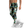 Geometric Marble Dark Green And Gold Print Pattern Men's Leggings-grizzshop