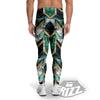 Geometric Marble Dark Green And Gold Print Pattern Men's Leggings-grizzshop