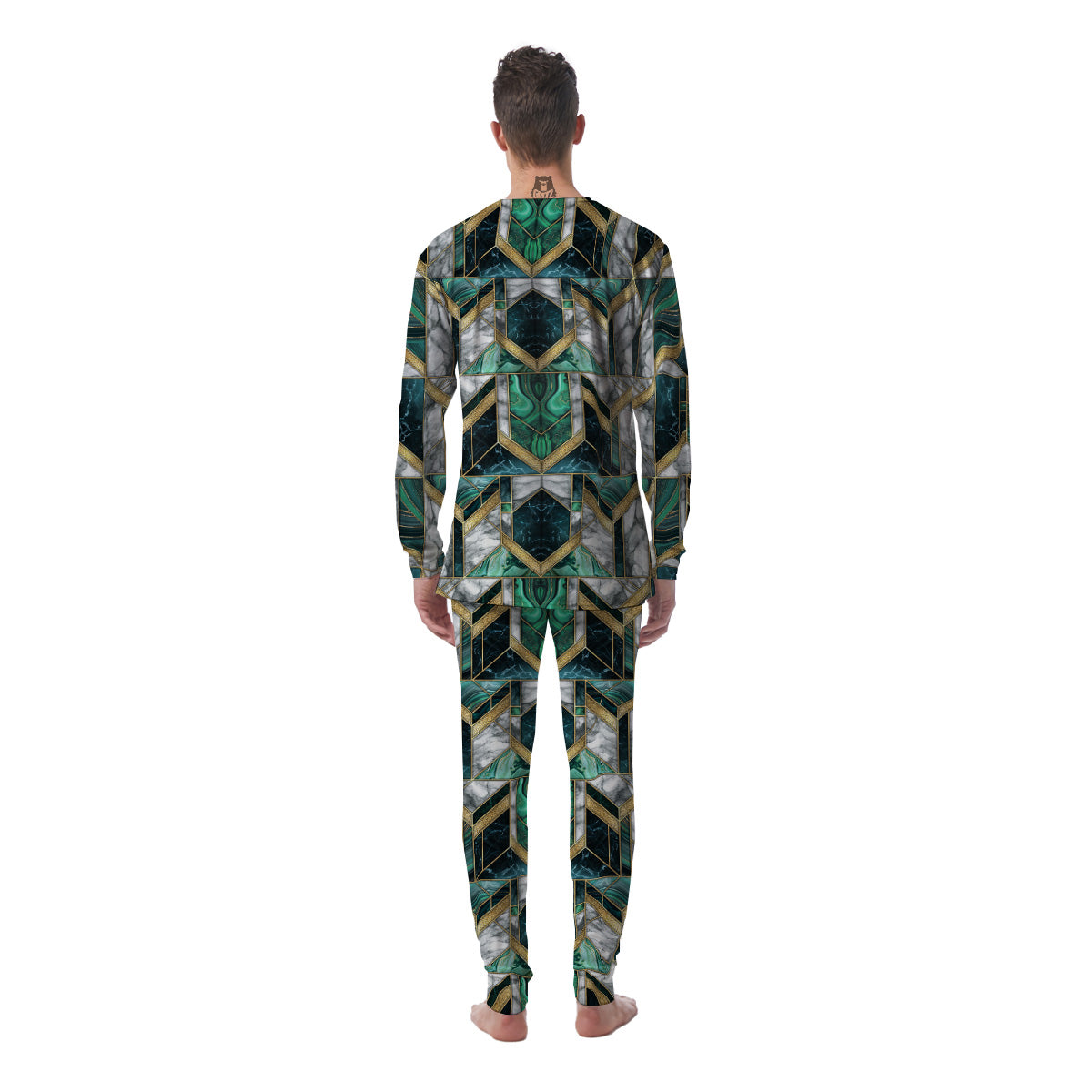 Geometric Marble Dark Green And Gold Print Pattern Men's Pajamas-grizzshop