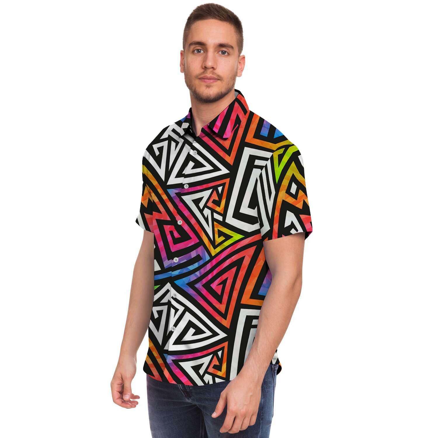 Geometric Men's Short Sleeve Shirt-grizzshop