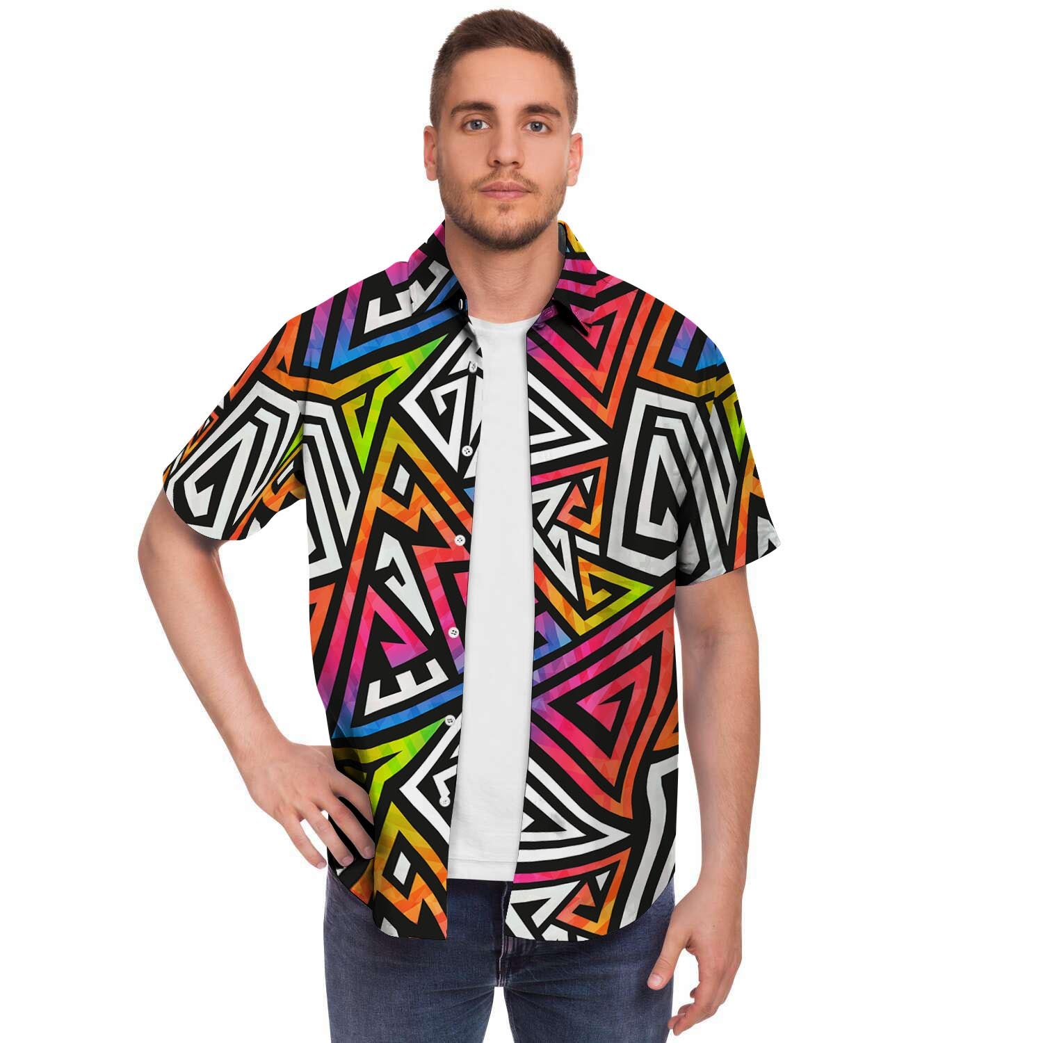 Geometric Men's Short Sleeve Shirt-grizzshop