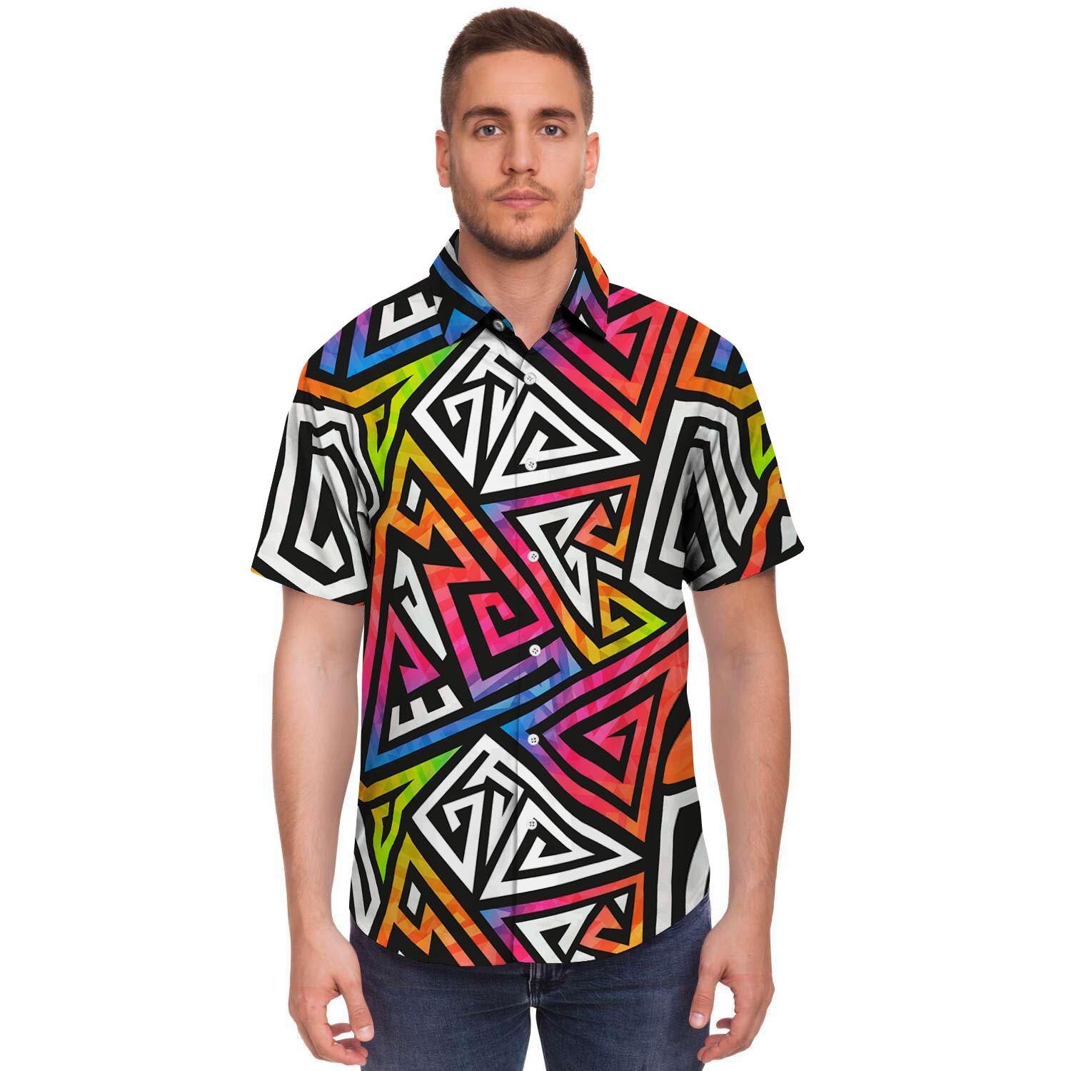 Geometric Men's Short Sleeve Shirt-grizzshop