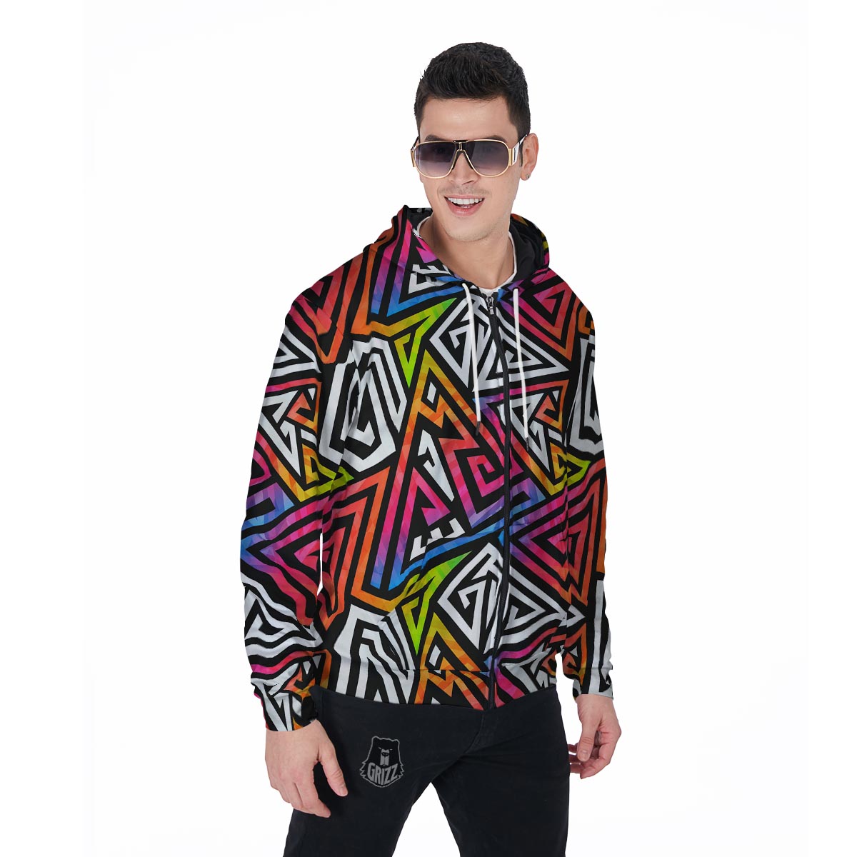 Geometric Men's Zip Up Hoodie-grizzshop