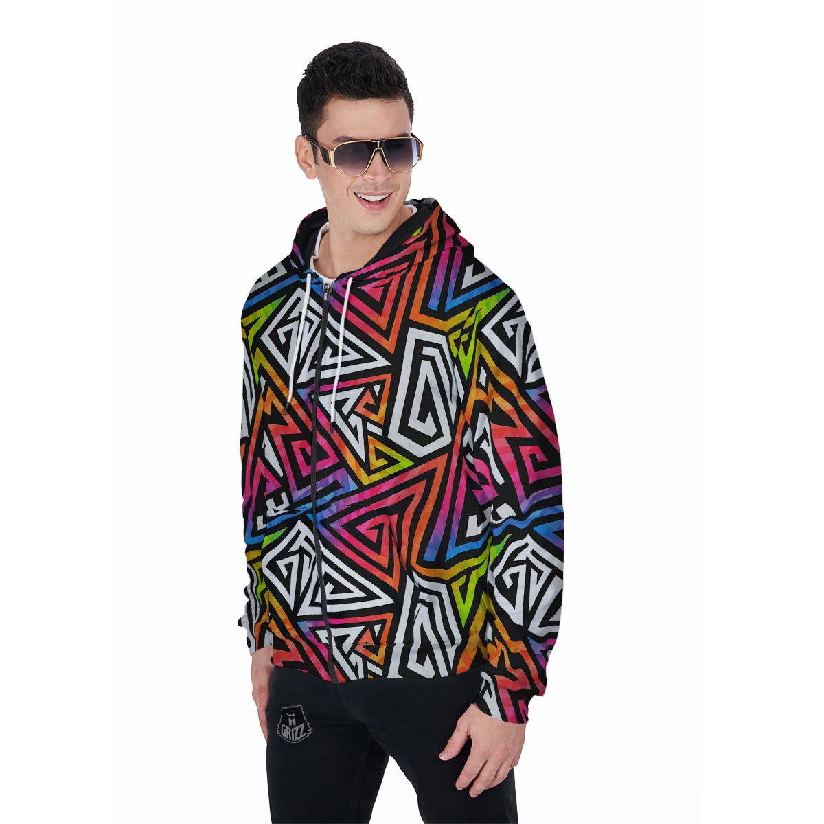 Geometric Men's Zip Up Hoodie-grizzshop
