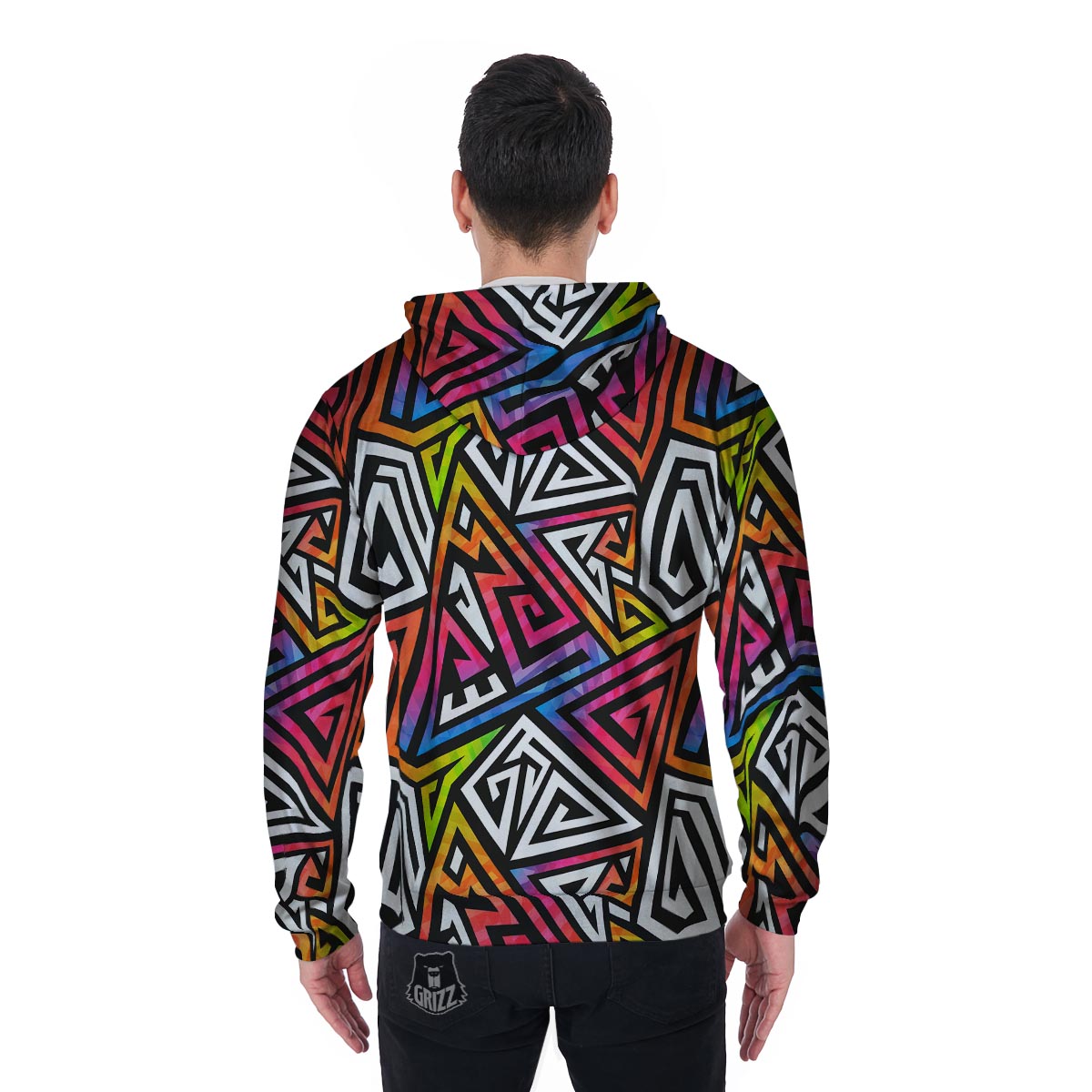 Geometric Men's Zip Up Hoodie-grizzshop