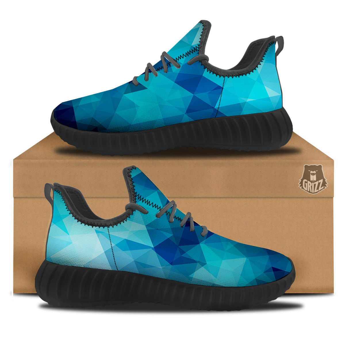 Geometric Mosaic Blue Print Black Walking Shoes-grizzshop