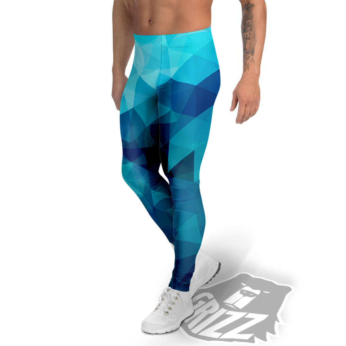 Geometric Mosaic Blue Print Men's Leggings-grizzshop