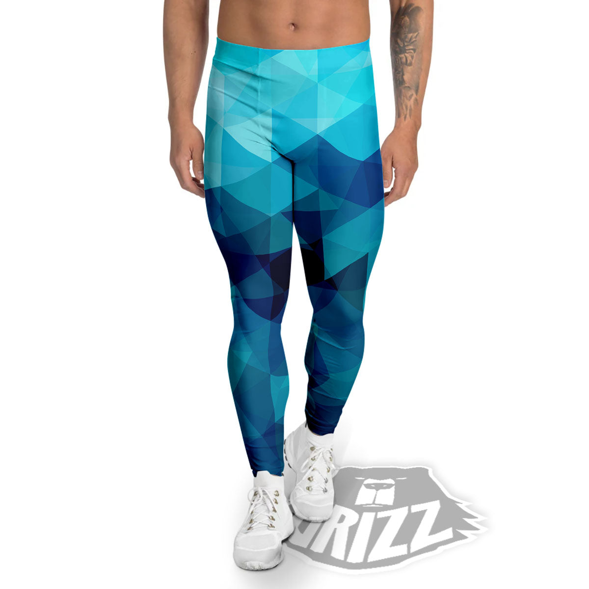 Geometric Mosaic Blue Print Men's Leggings-grizzshop