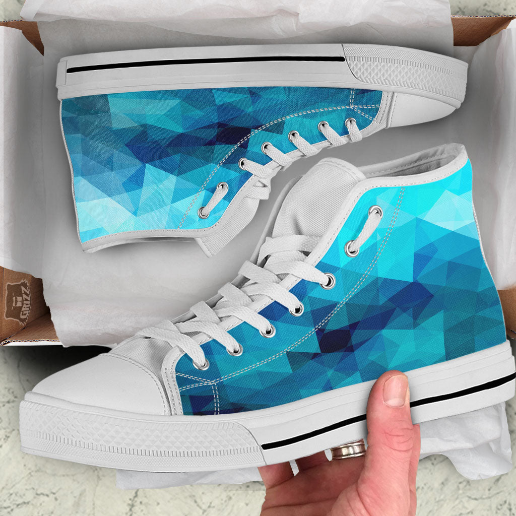 Geometric Mosaic Blue Print White High Top Shoes-grizzshop