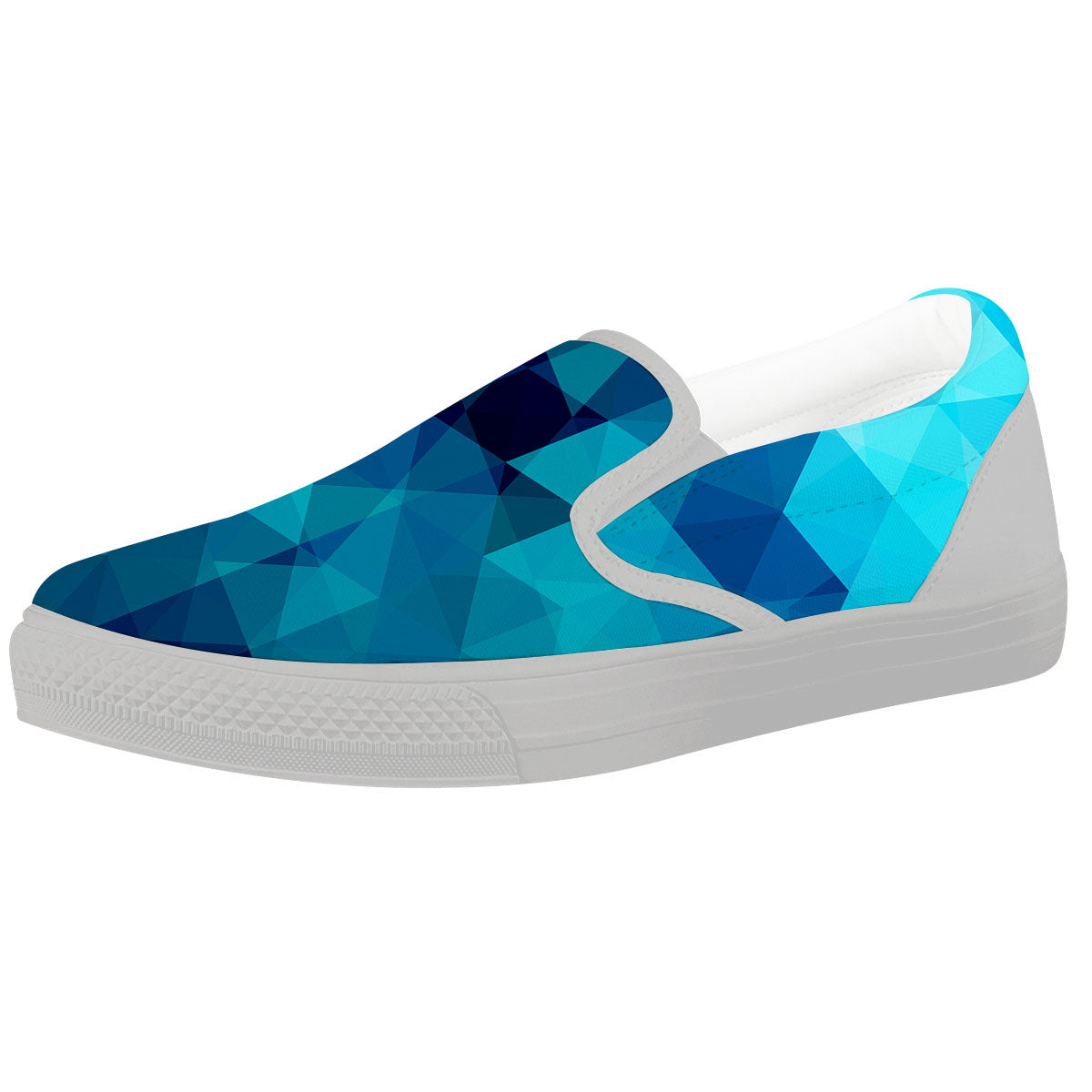 Geometric Mosaic Blue Print White Slip On Shoes-grizzshop