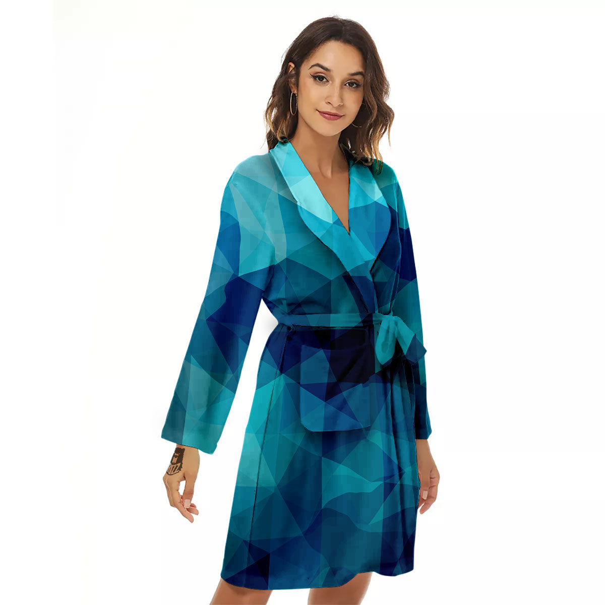 Geometric Mosaic Blue Print Women's Robe-grizzshop