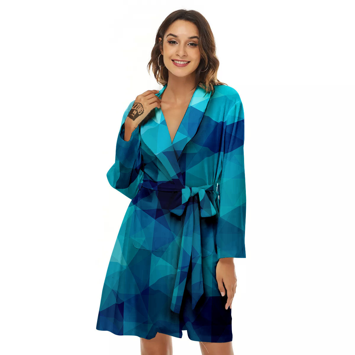 Geometric Mosaic Blue Print Women's Robe-grizzshop