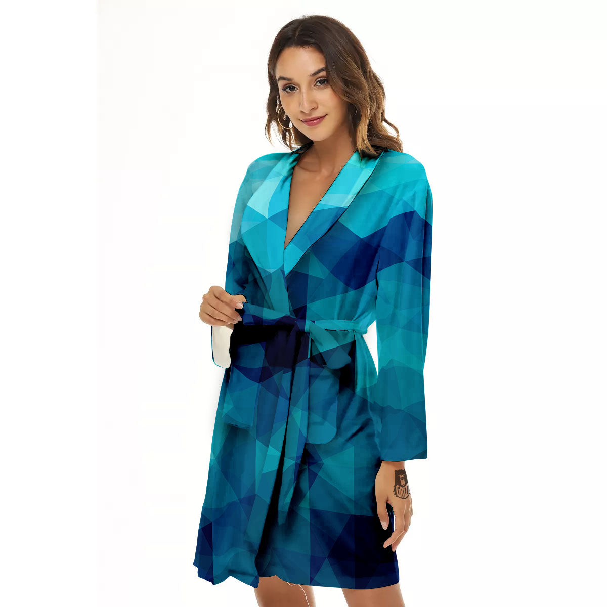 Geometric Mosaic Blue Print Women's Robe-grizzshop