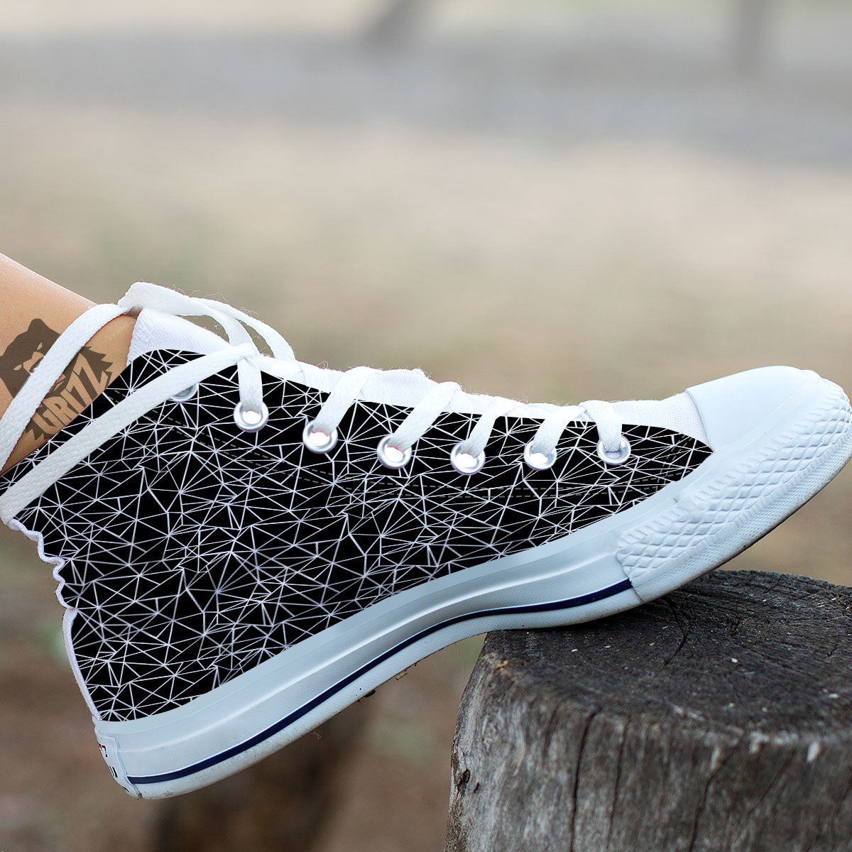 Geometric Mosaic White And Black Print White High Top Shoes-grizzshop