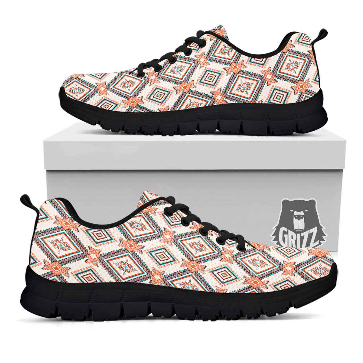 Geometric Native American Print Pattern Black Sneaker-grizzshop