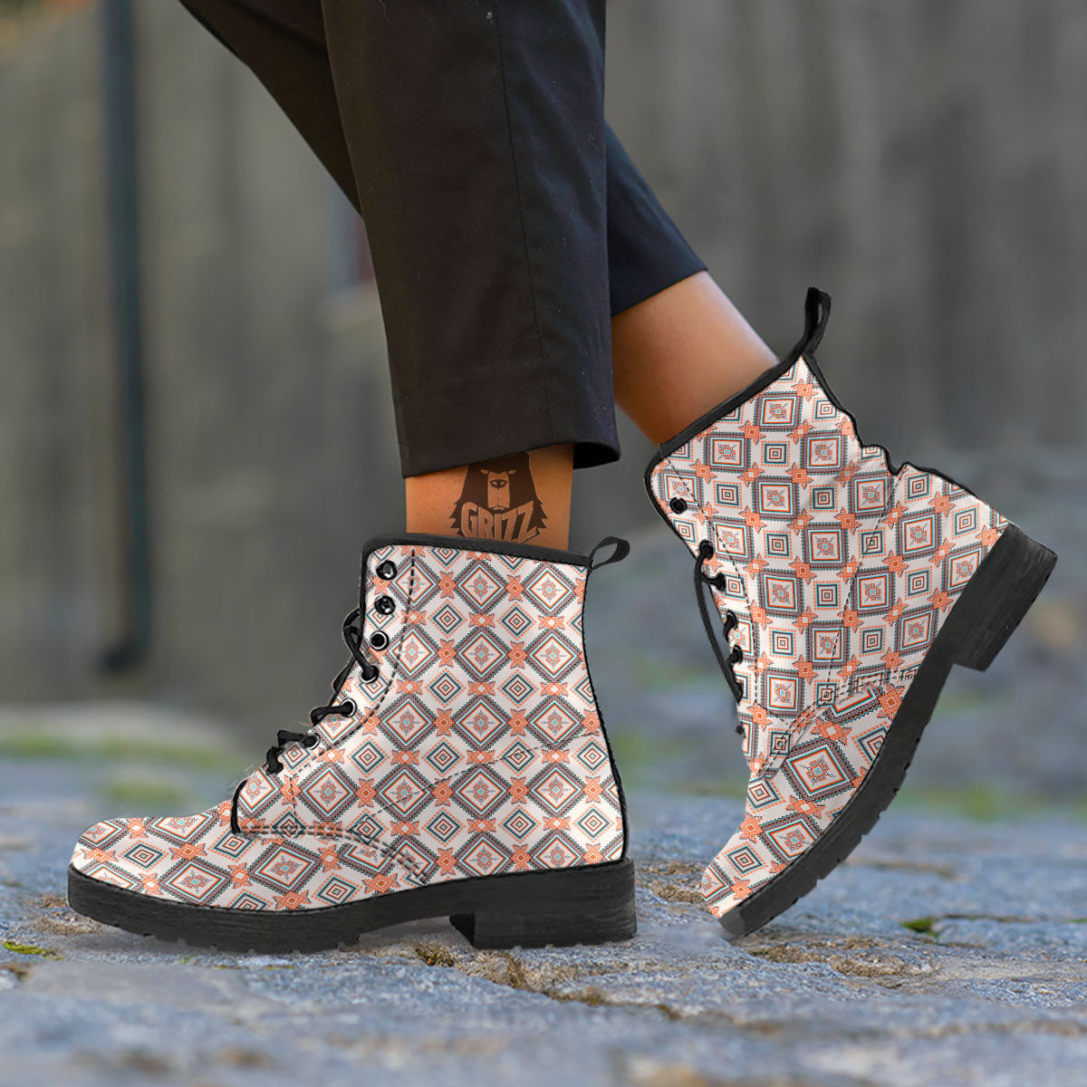 Geometric Native American Print Pattern Leather Boots-grizzshop