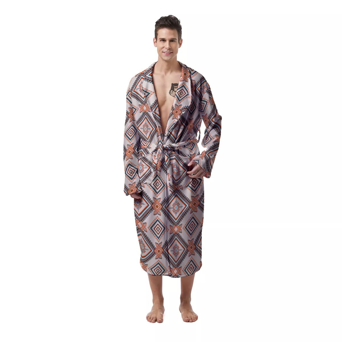 Geometric Native American Print Pattern Men's Robe-grizzshop