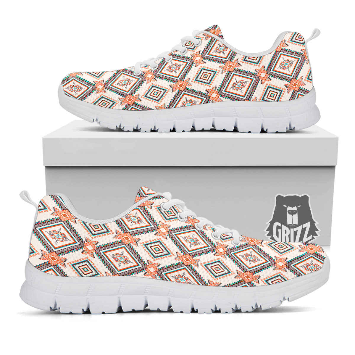 Geometric Native American Print Pattern White Sneaker-grizzshop