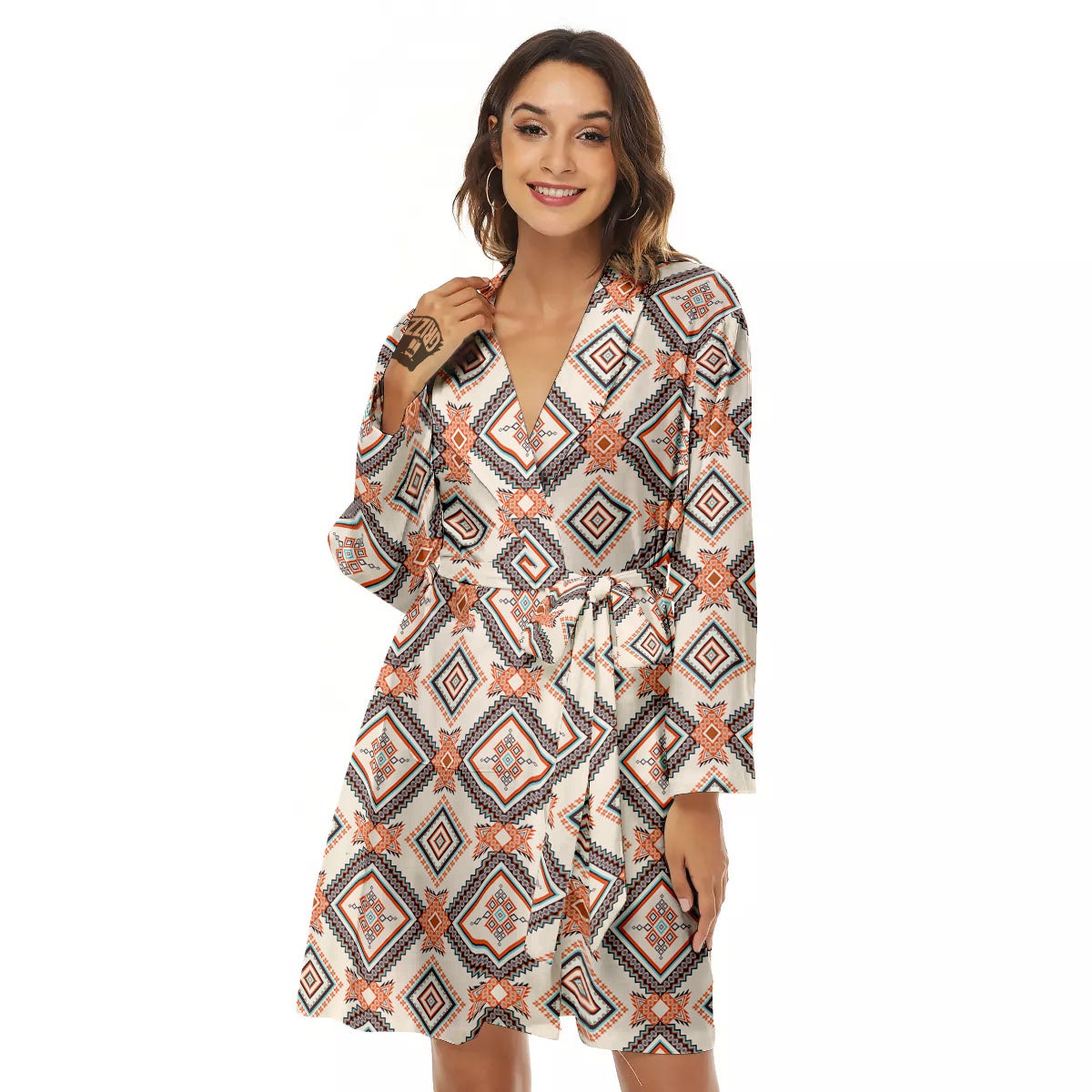 Geometric Native American Print Pattern Women's Robe-grizzshop