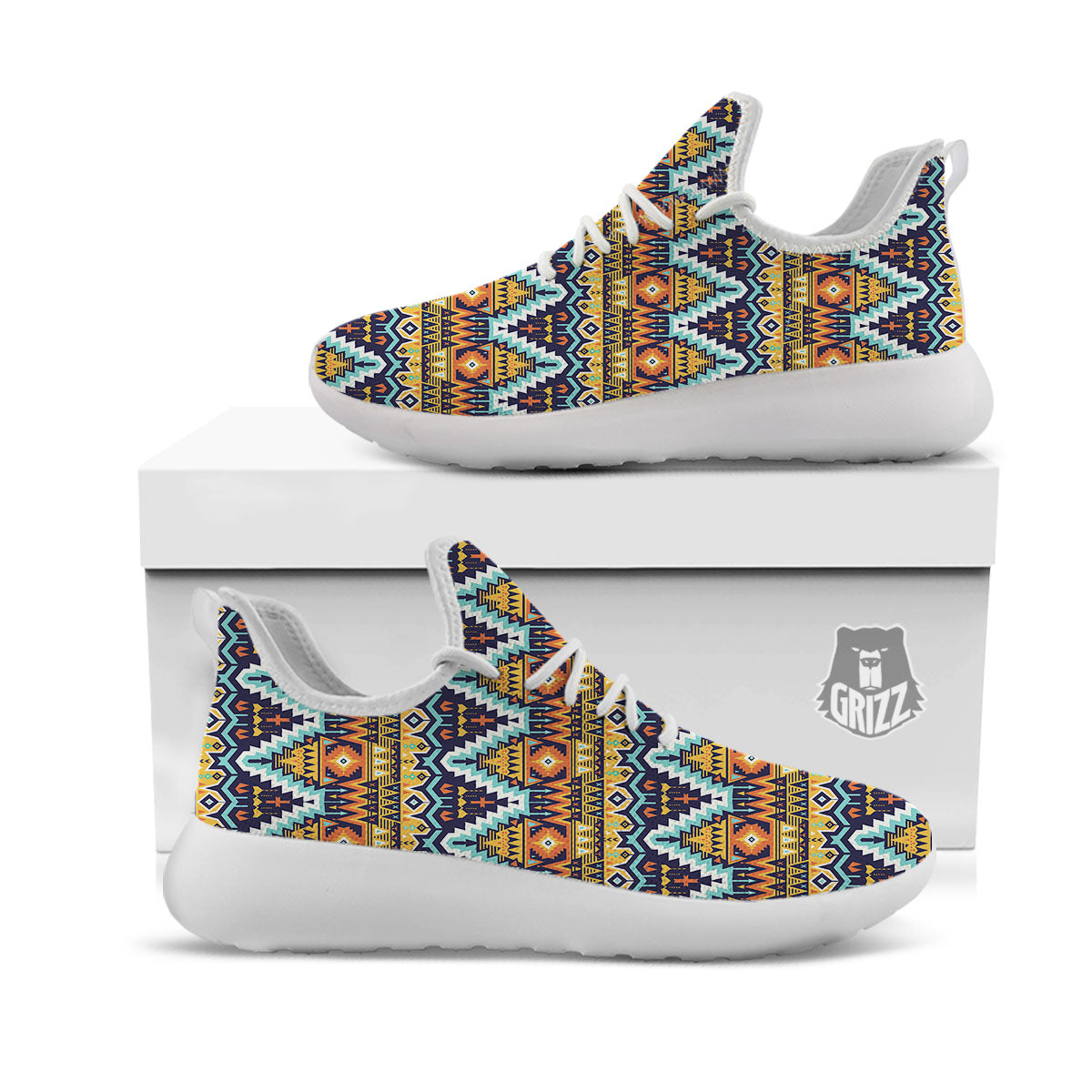 Geometric Navajo Print Pattern White Athletic Shoes-grizzshop