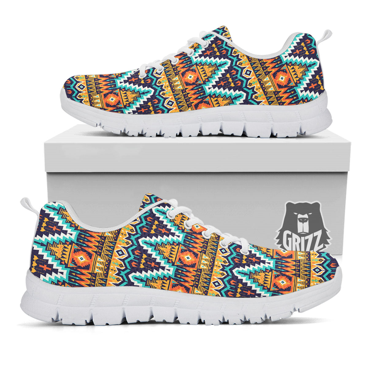 Geometric Navajo Print Pattern White Sneaker-grizzshop