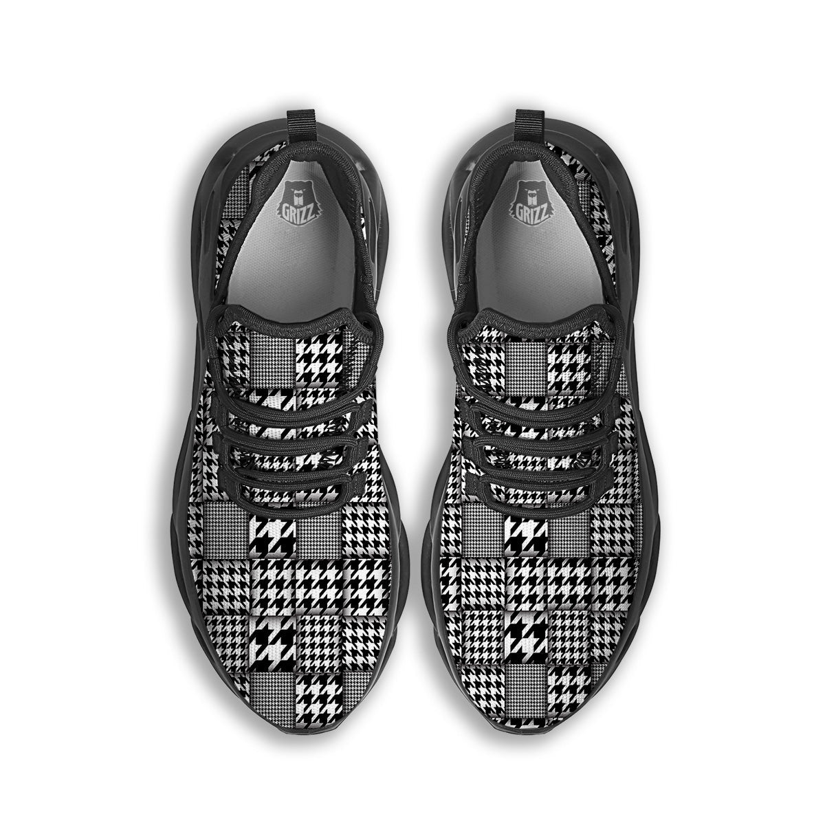 Geometric Patchwork Houndstooth Print Pattern Black Running Shoes-grizzshop