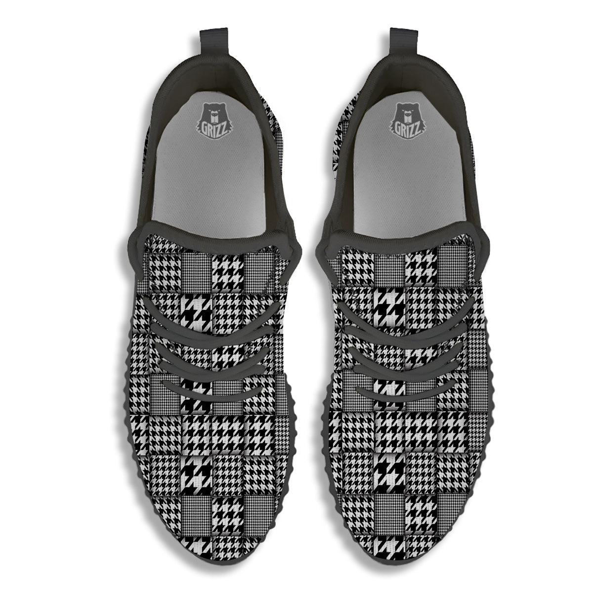Geometric Patchwork Houndstooth Print Pattern Black Walking Shoes-grizzshop