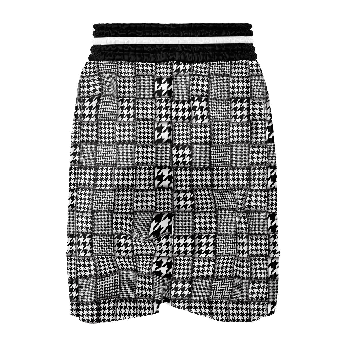 Geometric Patchwork Houndstooth Print Pattern Boxing Shorts-grizzshop