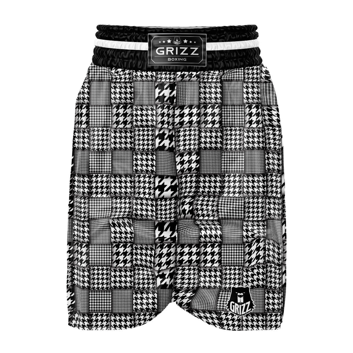 Geometric Patchwork Houndstooth Print Pattern Boxing Shorts-grizzshop