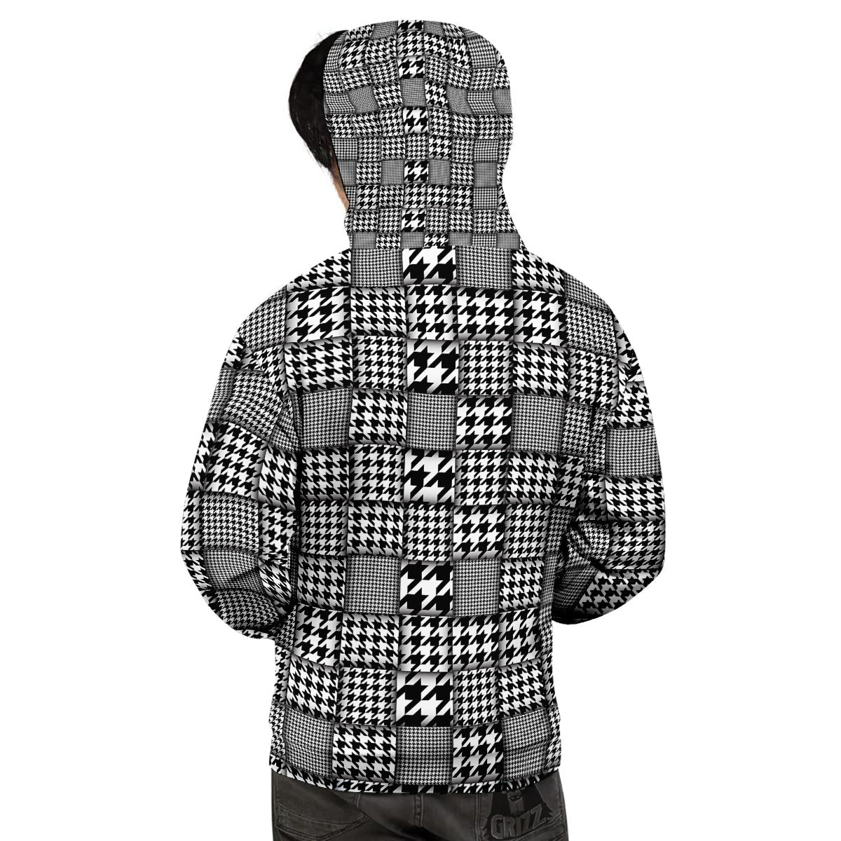 Geometric Patchwork Houndstooth Print Pattern Men's Hoodie-grizzshop