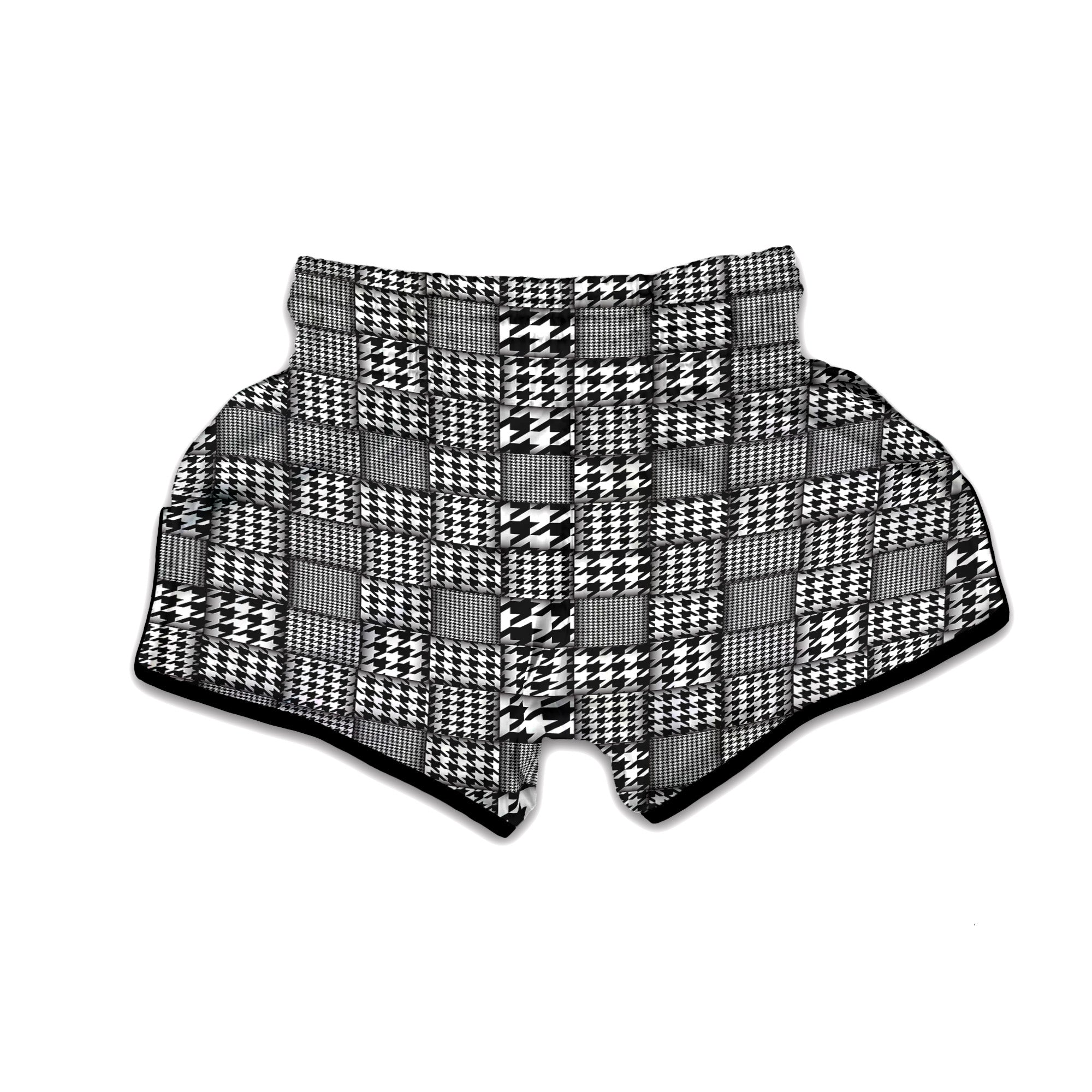 Geometric Patchwork Houndstooth Print Pattern Muay Thai Boxing Shorts-grizzshop