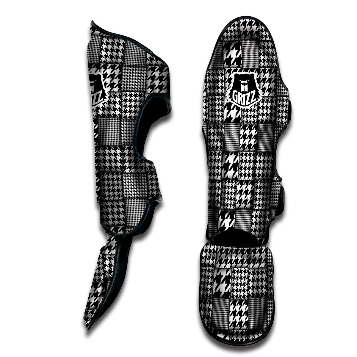 Geometric Patchwork Houndstooth Print Pattern Muay Thai Shin Guards-grizzshop