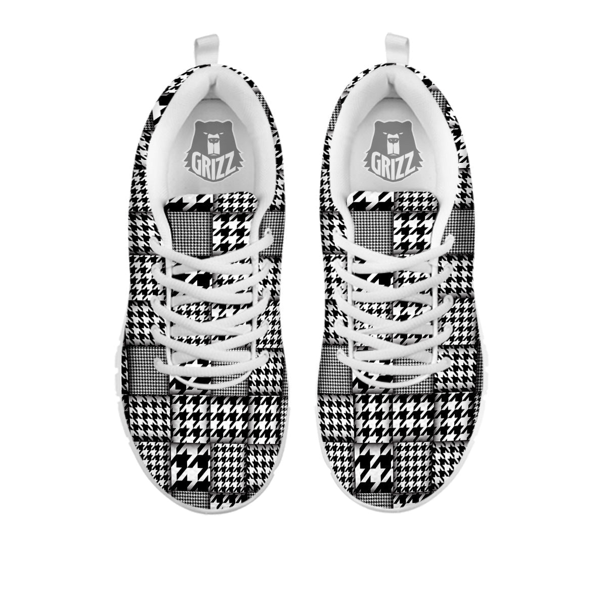 Geometric Patchwork Houndstooth Print Pattern White Sneaker-grizzshop