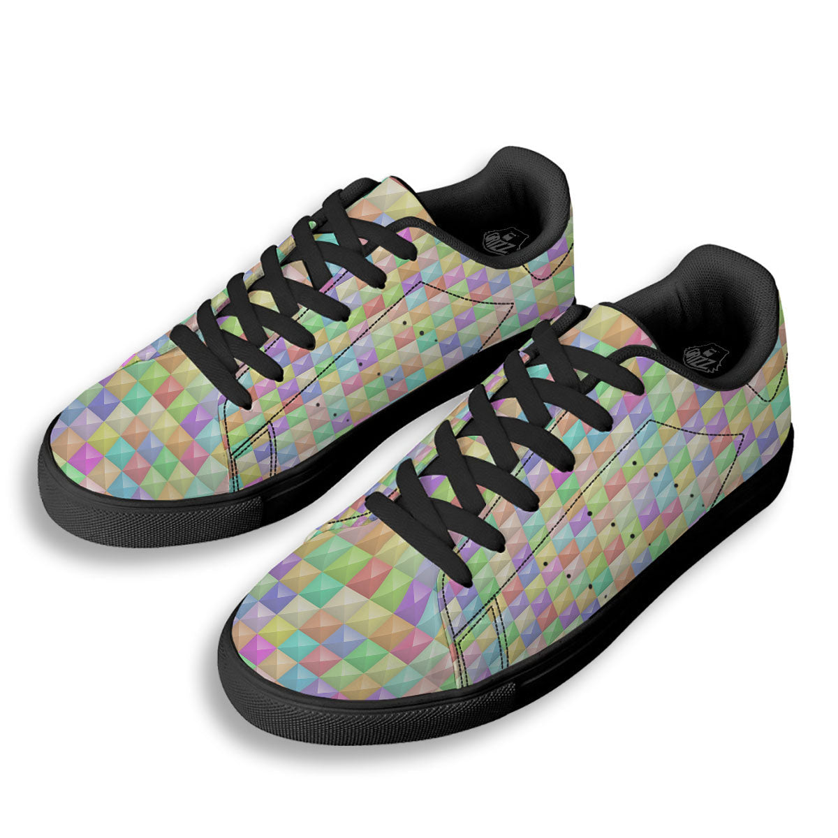 Geometric Polygonal Colorful Print Black Low Top Sneakers-grizzshop