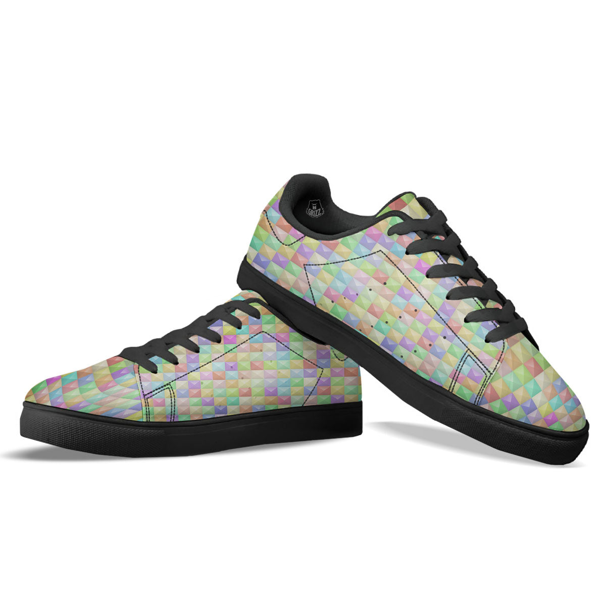 Geometric Polygonal Colorful Print Black Low Top Sneakers-grizzshop
