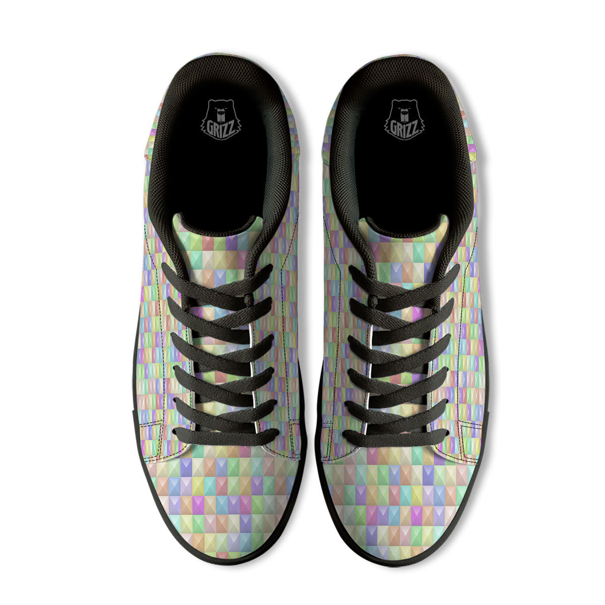 Geometric Polygonal Colorful Print Black Low Top Sneakers-grizzshop
