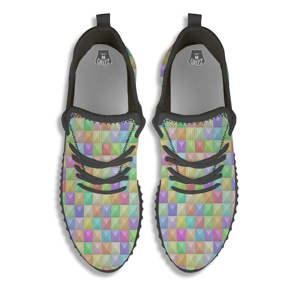 Geometric Polygonal Colorful Print Black Walking Shoes-grizzshop