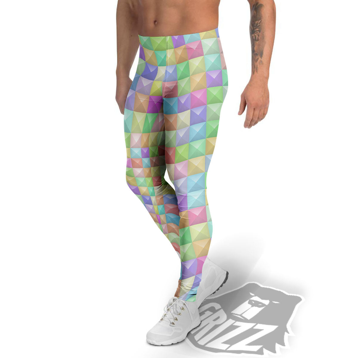 Geometric Polygonal Colorful Print Men's Leggings-grizzshop