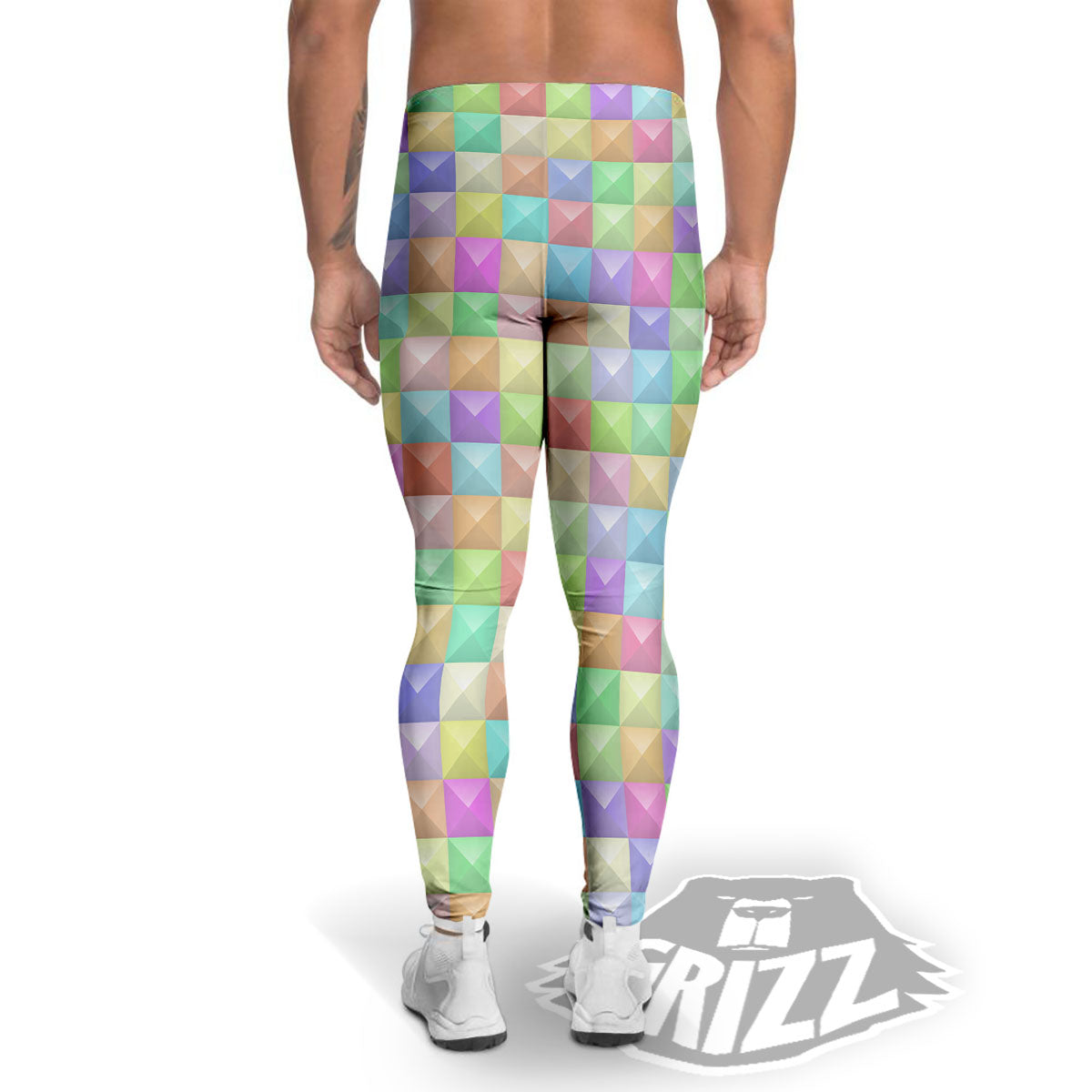 Geometric Polygonal Colorful Print Men's Leggings-grizzshop