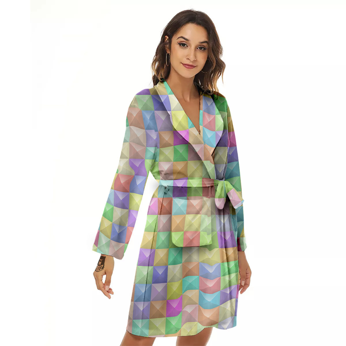 Geometric Polygonal Colorful Print Women's Robe-grizzshop