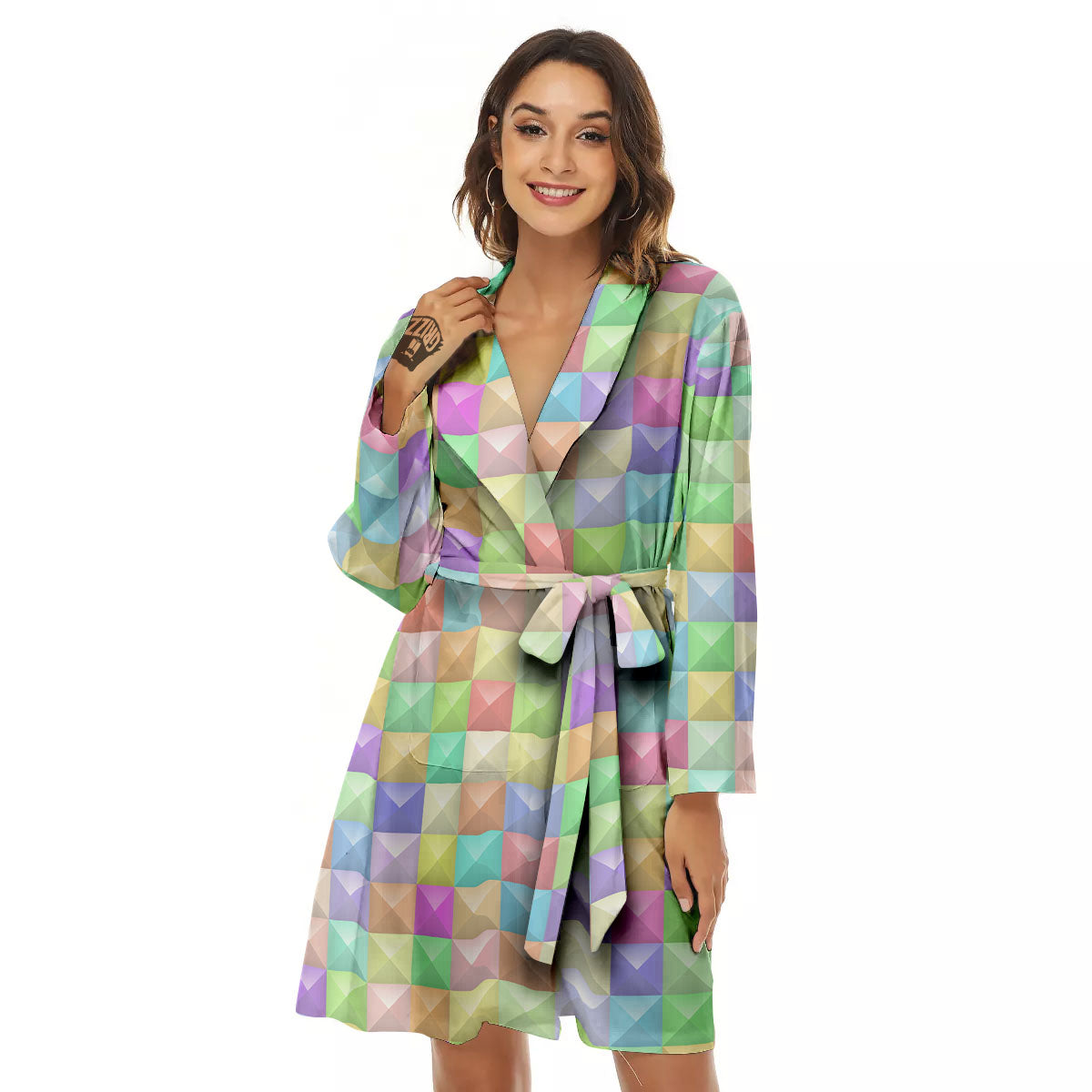 Geometric Polygonal Colorful Print Women's Robe-grizzshop