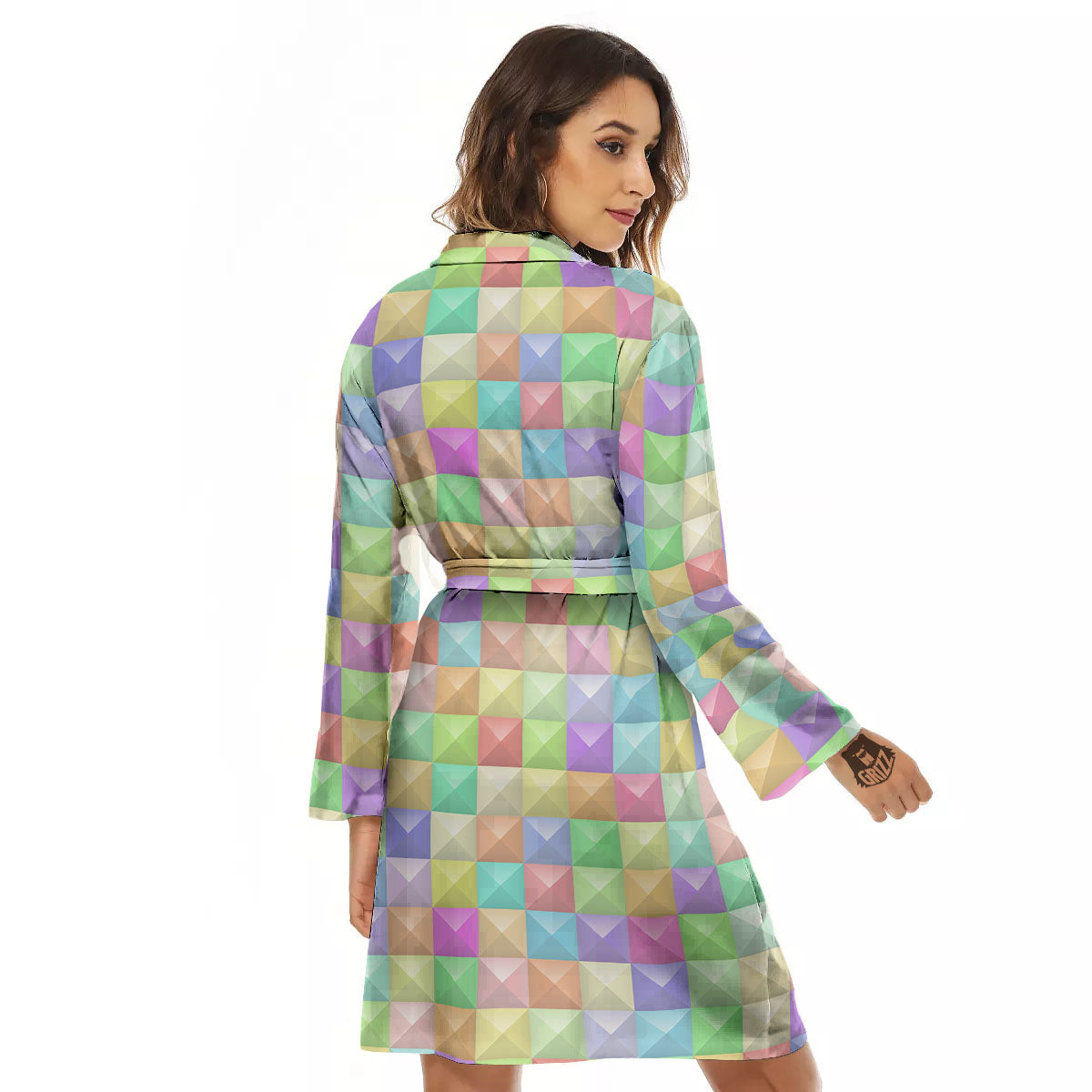 Geometric Polygonal Colorful Print Women's Robe-grizzshop
