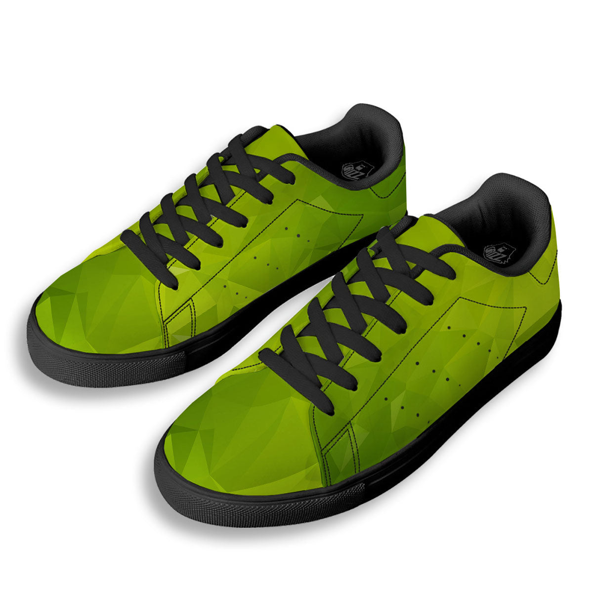 Geometric Polygonal Green Print Black Low Top Sneakers-grizzshop
