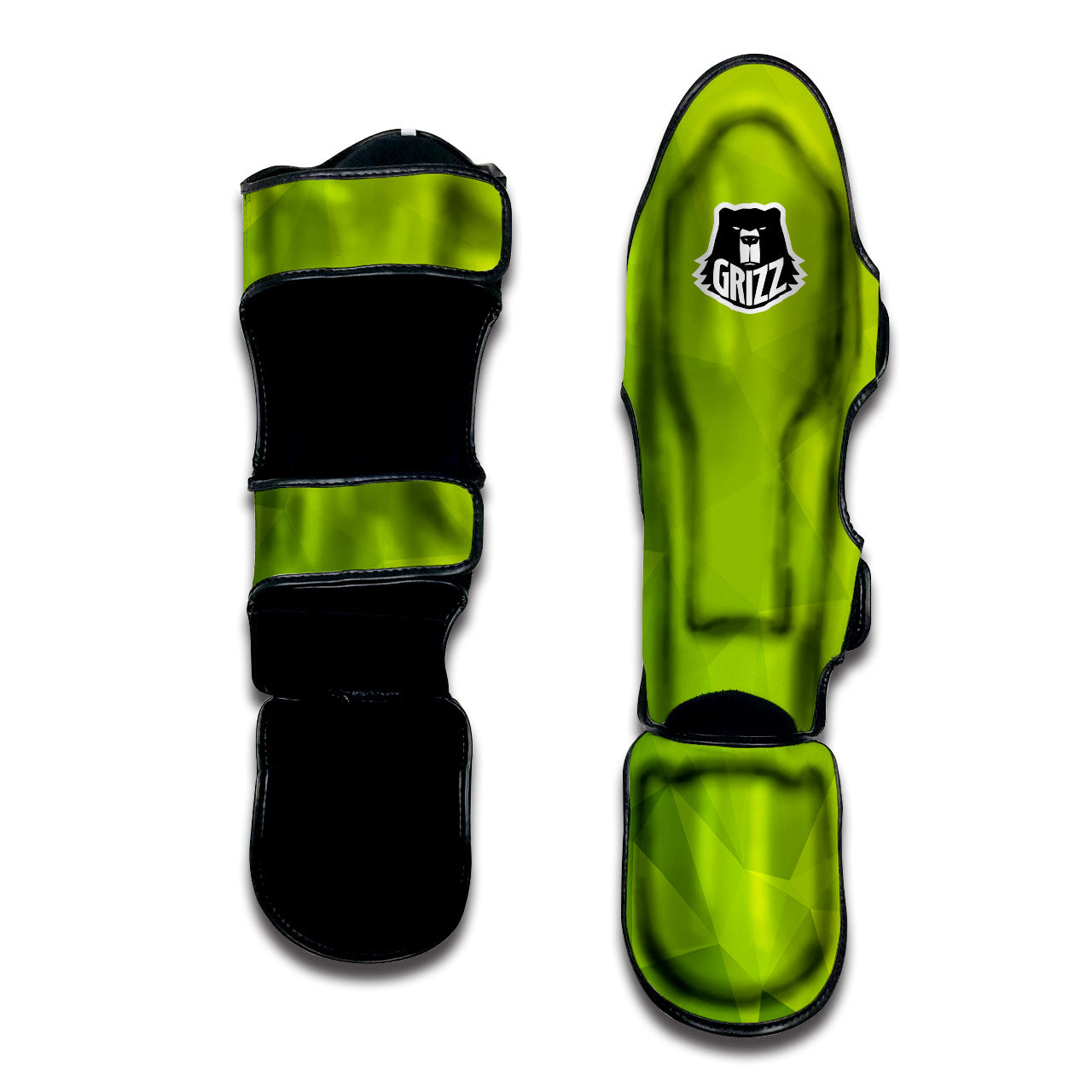 Geometric Polygonal Green Print Muay Thai Shin Guards-grizzshop