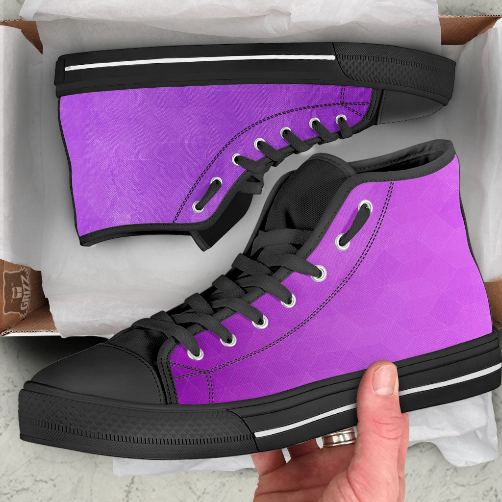 Geometric Polygonal Purple Print Black High Top Shoes-grizzshop