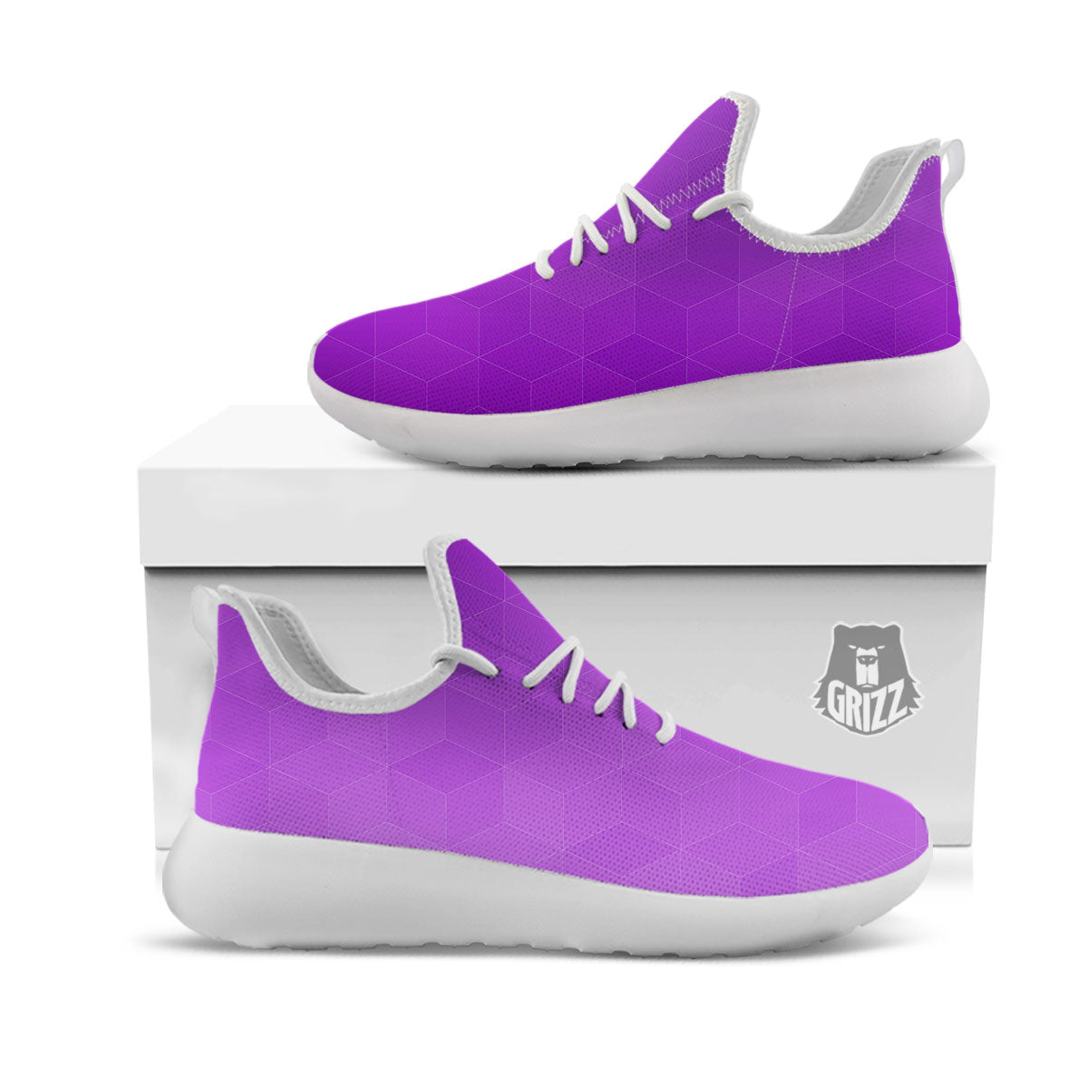 Geometric Polygonal Purple Print White Athletic Shoes-grizzshop